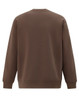 A brown crewneck sweatshirt with long sleeves and a solid back. Features a logo.