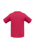 A short-sleeve tee in a solid magenta colour, featuring a simple design and a logo on the back.
