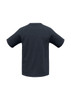 A black short sleeve tee with raglan sleeves and a logo on the back.