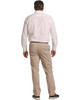 Men's chino pants in beige, viewed from the back, paired with a white button-up shirt. Features branding on the pants.