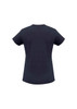 A dark navy women's short sleeve tee with a classic crew neck and a plain back, featuring a logo.
