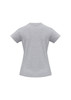 A grey women's short sleeve tee with a fitted silhouette and a logo on the back.
