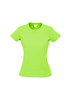 A bright green women's short sleeve tee with a fitted design, featuring a logo on the chest area.