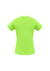 A vibrant green women's short sleeve tee with a classic fit and a logo on the back.