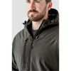 A men's insulated softshell jacket in dark green with a zippered front and adjustable features.