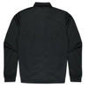 A black kids' jacket with a simple design and elastic cuffs, featuring a branding logo.