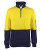 Yellow / Navy - Front - 6HVFM - JB's HV 310 COTTON 1/2 ZIP FLEECE