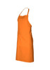 An orange bib apron featuring a side pocket and shoulder straps, designed for workwear use.