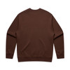 A brown sweater with long sleeves and a crew neckline. Features a plain back and includes a logo.