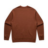 A brown sweater with a crew neck and long sleeves. It features a plain design and has a logo.