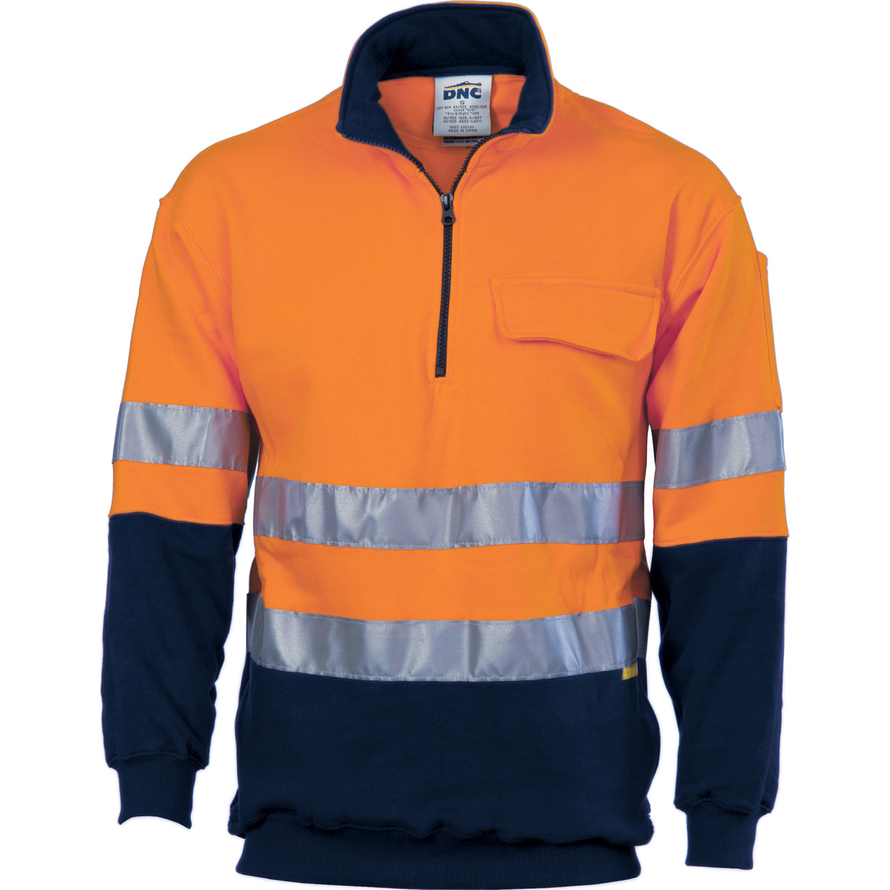 3925 - HiVis Two Tone 1/2 Zip Cotton Fleecy Windcheater with 3M R