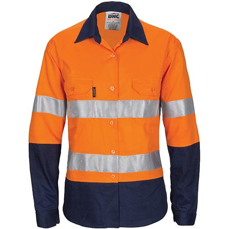 Dnc Workwear Hi-vis Cool-breeze Long Sleeve Cotton Shirt With X Back & Additional 3m Reflective Tape On Tail - 3746 main image 0