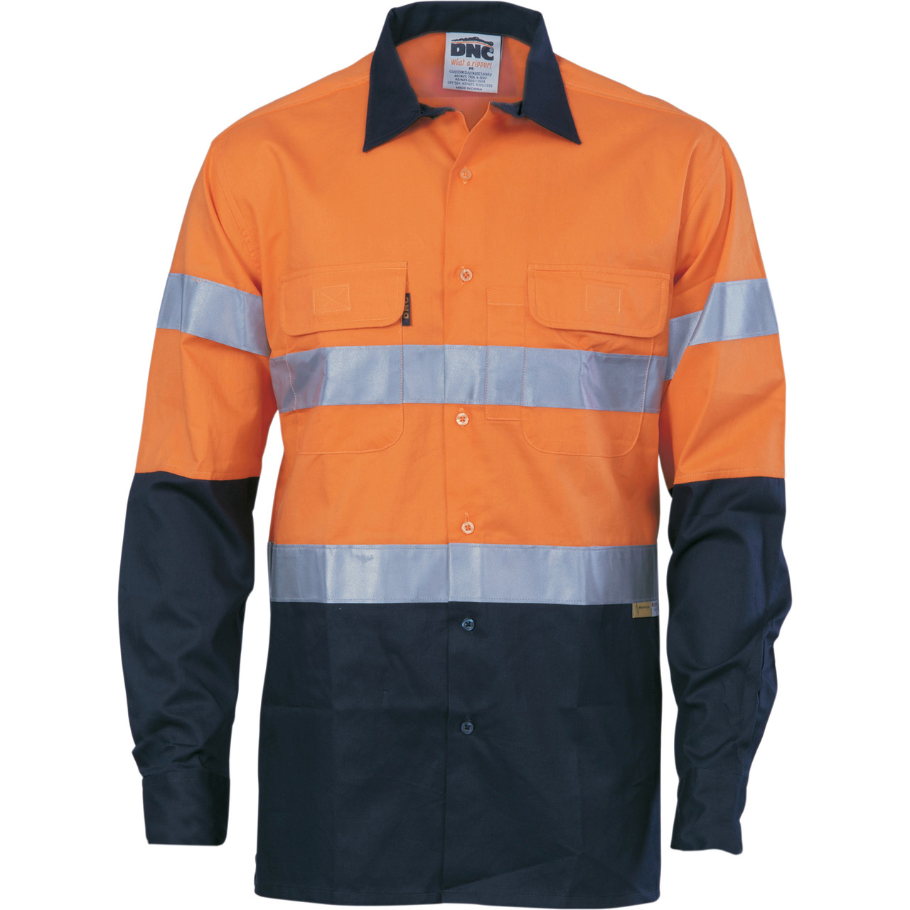 Dnc Workwear Hi-vis Cool-breeze Long Sleeve Cotton Shirt With Double Hoop On Arms & 'x' Back Csr R/tape - 3789 main image 0
