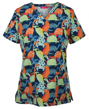 Dino - Front - 4STP1 - JB's Ladies Scrub Top Printed