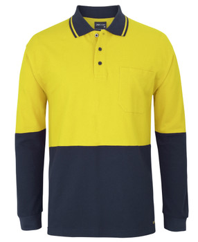 Yellow / Navy - Front - 6HVQL - JB's HV L/S COTTON PIQUE TRAD POLO