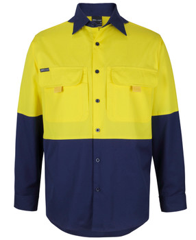 Yellow / Navy - Front - 6HNRL - JB's HV L/S Ripstop Fishing Shirt
