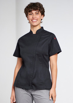 Black - Front - CH330LS - Womens Alfresco Short Sleeve Chef Jacket