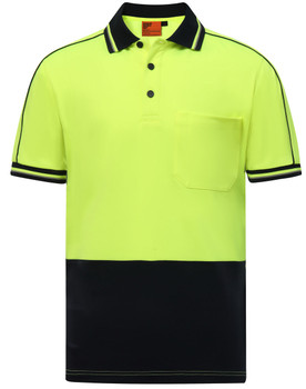 Yellow / Navy - Front - SW89 - Hi-Vis Sustainable Cool-Breeze Truedry Safety S/S Polo