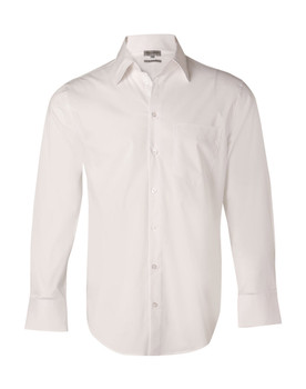 White - Front - M7020L - Men's Cotton/Poly Stretch L/S Shirt