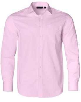 Soft Pink - Front - M7110L - Men's Dobby Striped Taped L/S Shirt