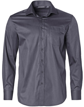 Storm Grey - Front - M7110L - Men's Dobby Striped Taped L/S Shirt