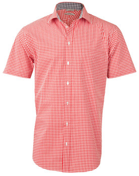 Red / White - Front - M7330S - Men's Gingham Check S/S Shirt