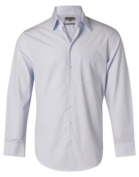 Pale Blue - Front - M7360L - Men's Mini Check L/S Shirt