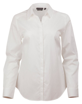 White - Front - M8110L - Ladies' Dobby Striped Taped L/S Shirt