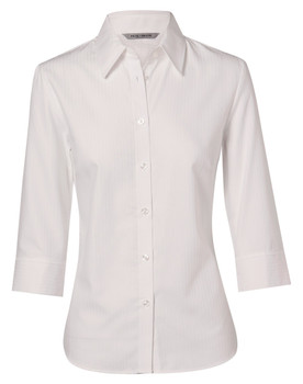 White - Front - M8113 - Women's Mini Herringbone 3/4 Sleeve Shirt