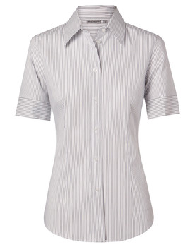 White / Grey - Front - M8200S - Women's Ticking Stripe S/S Shirt