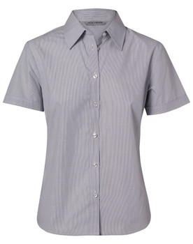 Silver Grey - Front - M8211 - Women's Fine Stripe S/S Shirt