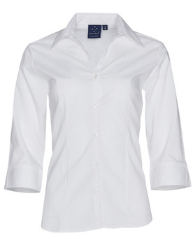 White - Front - BS07Q - Ladies' 3/4 sleeve teflon shirt
