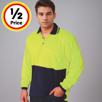 Lime Navy - Hi Vis Polo Shirt Long Sleeve