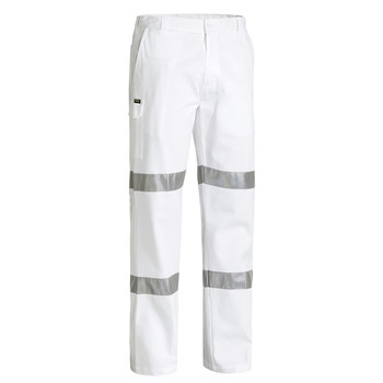 White - Front - BP6808T - Taped Night Cotton Drill Pants - Bisley Workwear