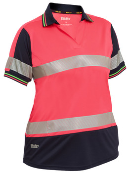 Hi Vis Pink / Navy - Front - BKL1225T - Women's Taped Two Tone Hi Vis V-Neck Polo