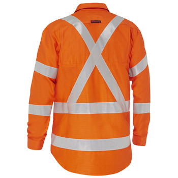 Orange - Back - BS8439XT - Apex 185 X Taped Biomotion Hi Vis FR Ripstop Vented Shirt - Bisley Workwear