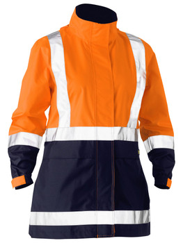 Orange / Navy - Front - BJL6766T - Women's Taped Hi Vis Recycled Rain Shell Jacket