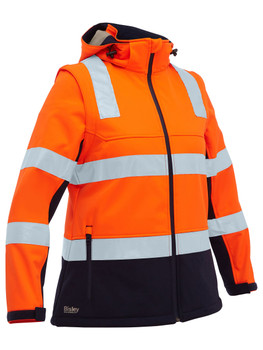 Orange / Navy - Front - BJL6078T - Women's Taped Two Tone Hi Vis 3-in-1 Soft Shell Jacket