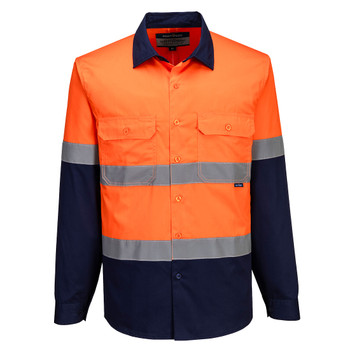 Orange / Navy - Front - MA803 - Industrial Hi-Vis Lightweight Contrast Shirt L/S