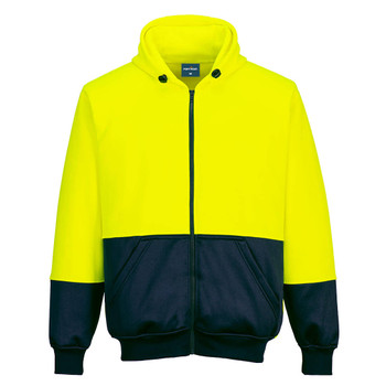 Yellow / Navy - Front - B327 - Hi-Vis Contrast Zipped Class D Hoodie