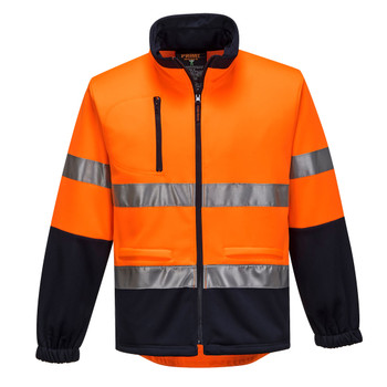 Orange / Navy - Front - MA315 - Hi-Vis Water Repellent Contrast Zipped Brush Fleece