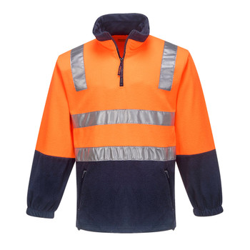 Orange / Navy - Front - MF215 - Hi-Vis Contrast 1/4 Zip Polar Fleece 