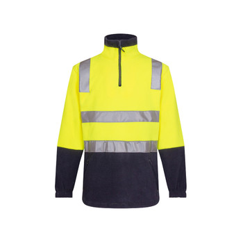 Yellow / Navy - Front - MF215 - Hi-Vis Contrast 1/4 Zip Polar Fleece 