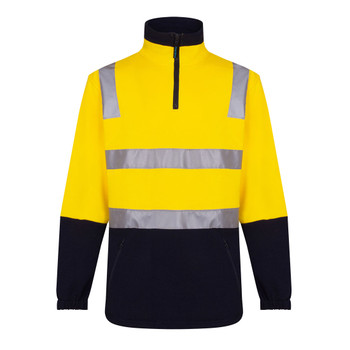 Yellow / Navy - Front - MF615 - Hi-Vis Contrast 1/4 Zip Brush Fleece