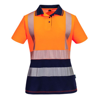 Orange / Navy - Front - ML210 - Hi-Vis Womens Cotton Comfort Contrast Polo Shirt S/S