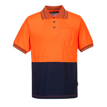 Orange / Navy - Front - MP110 - Hi-Vis Micro Mesh Polo Shirt S/S