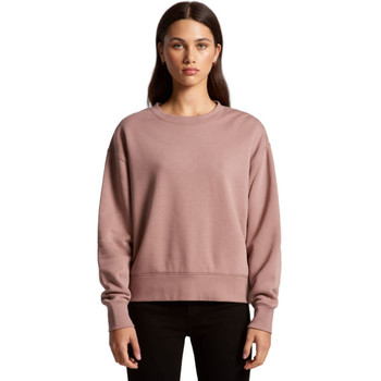 A pink jumper with a relaxed fit and long sleeves, featuring a crew neckline and a logo.