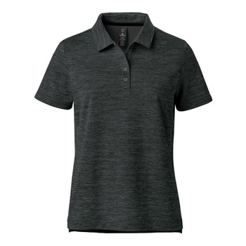 A dark green women's polo shirt with a collar and short sleeves. It features a branding logo on the chest.