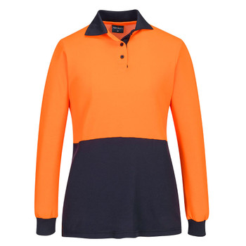 Orange / Navy - Front - ML213 - Hi-Vis Women's Cotton Comfort D Contrast Polo L/S