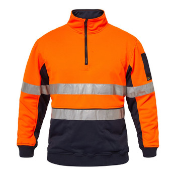 Navy / Orange - Front - WT8013 - Hi Vis 1/2 Zip Pullover Tape
